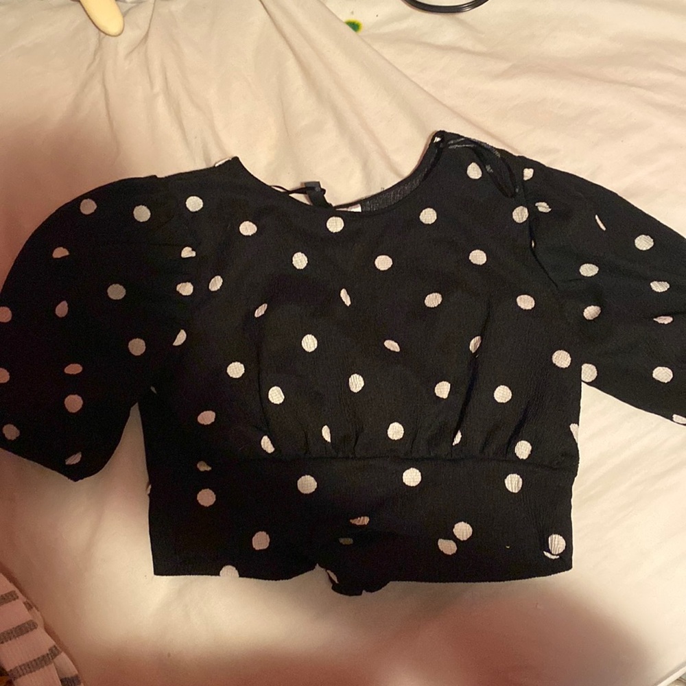 Black and white polka dot crop top